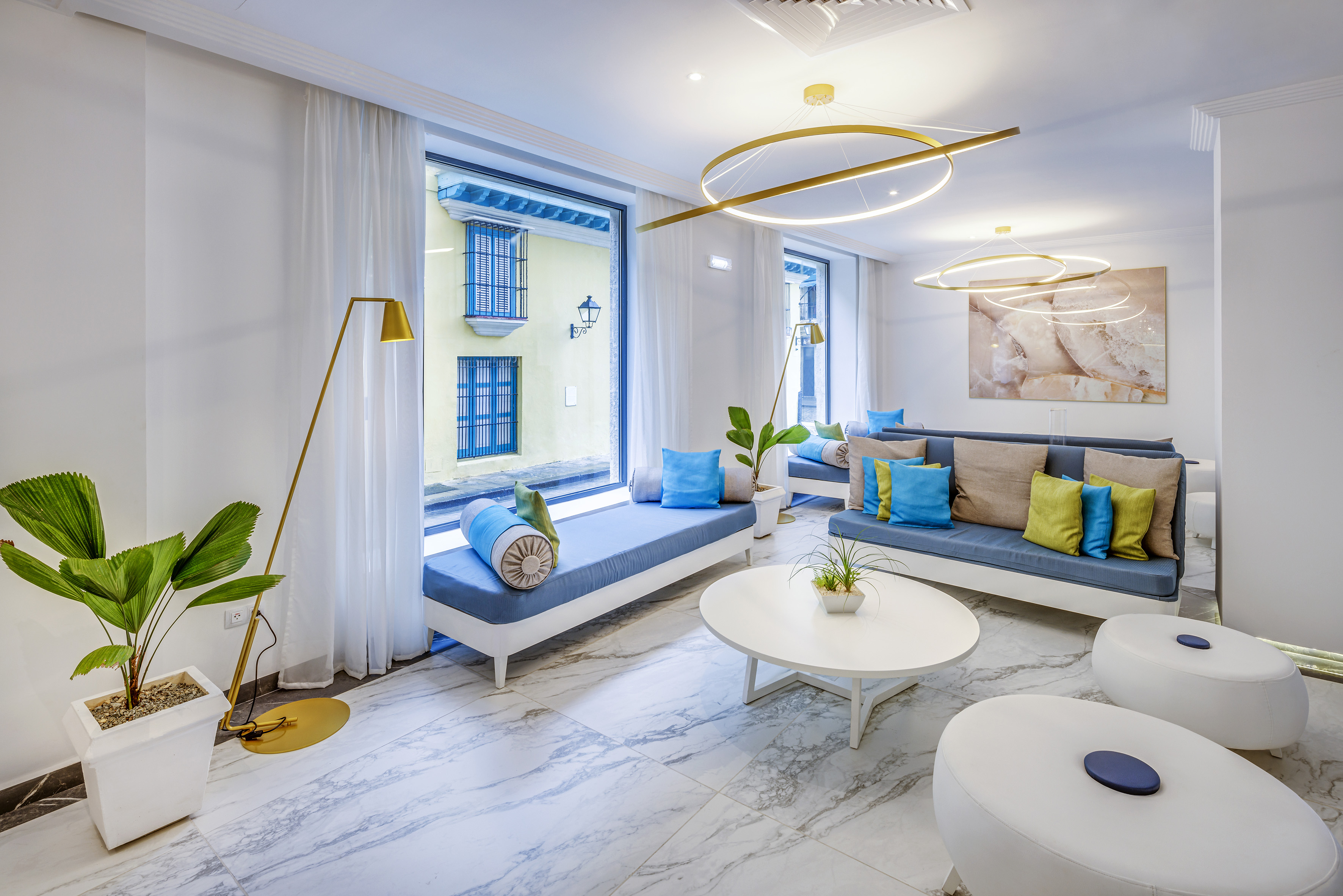 a room with a couch and a table