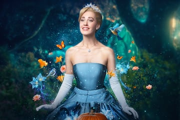 a woman in a blue dress