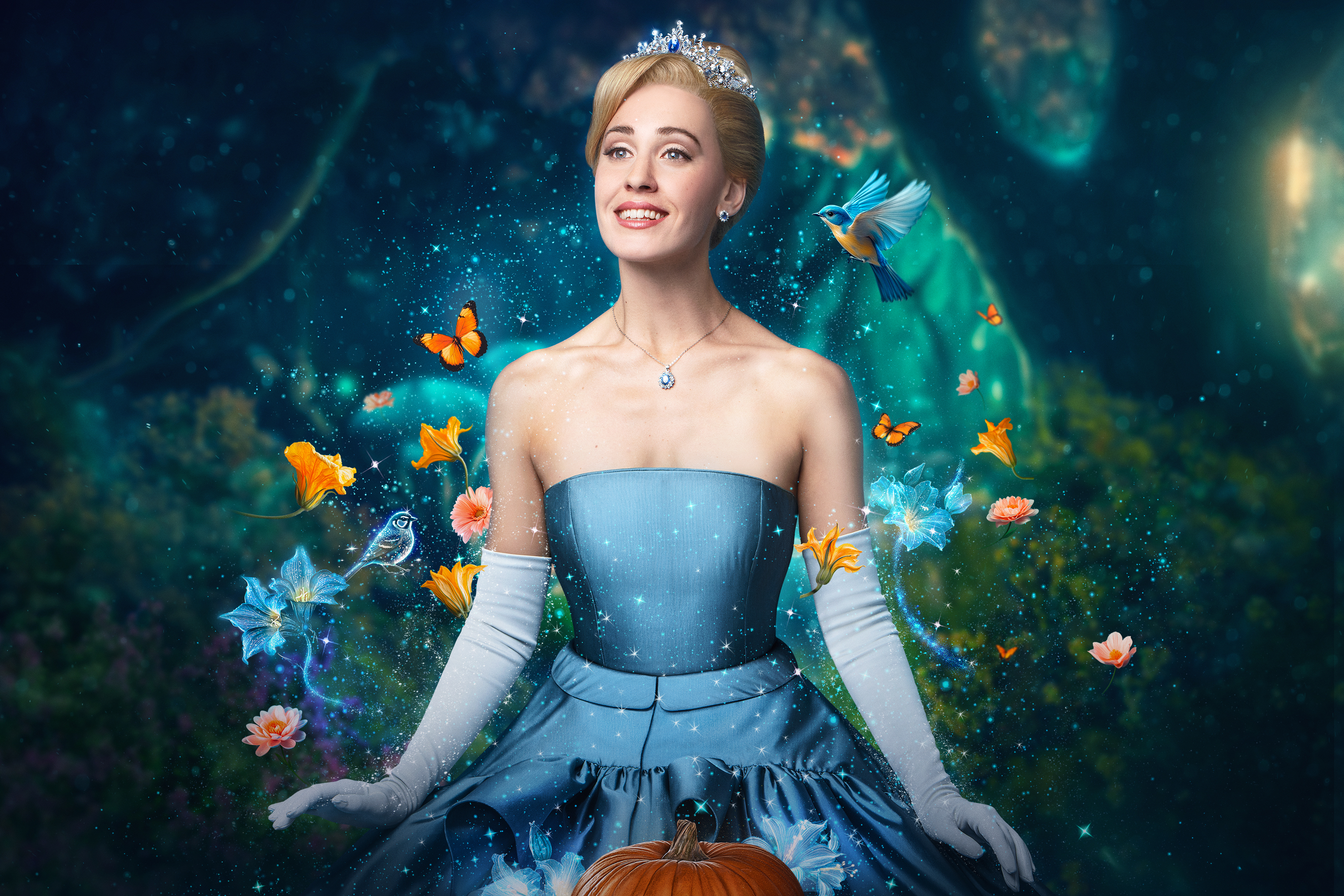 a woman in a blue dress