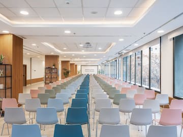 a room with many chairs