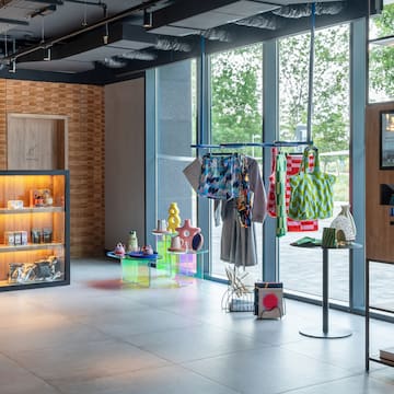 a store with a display of clothes