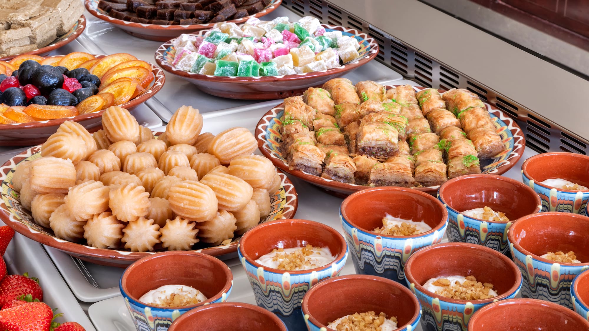a group of different types of food on a table