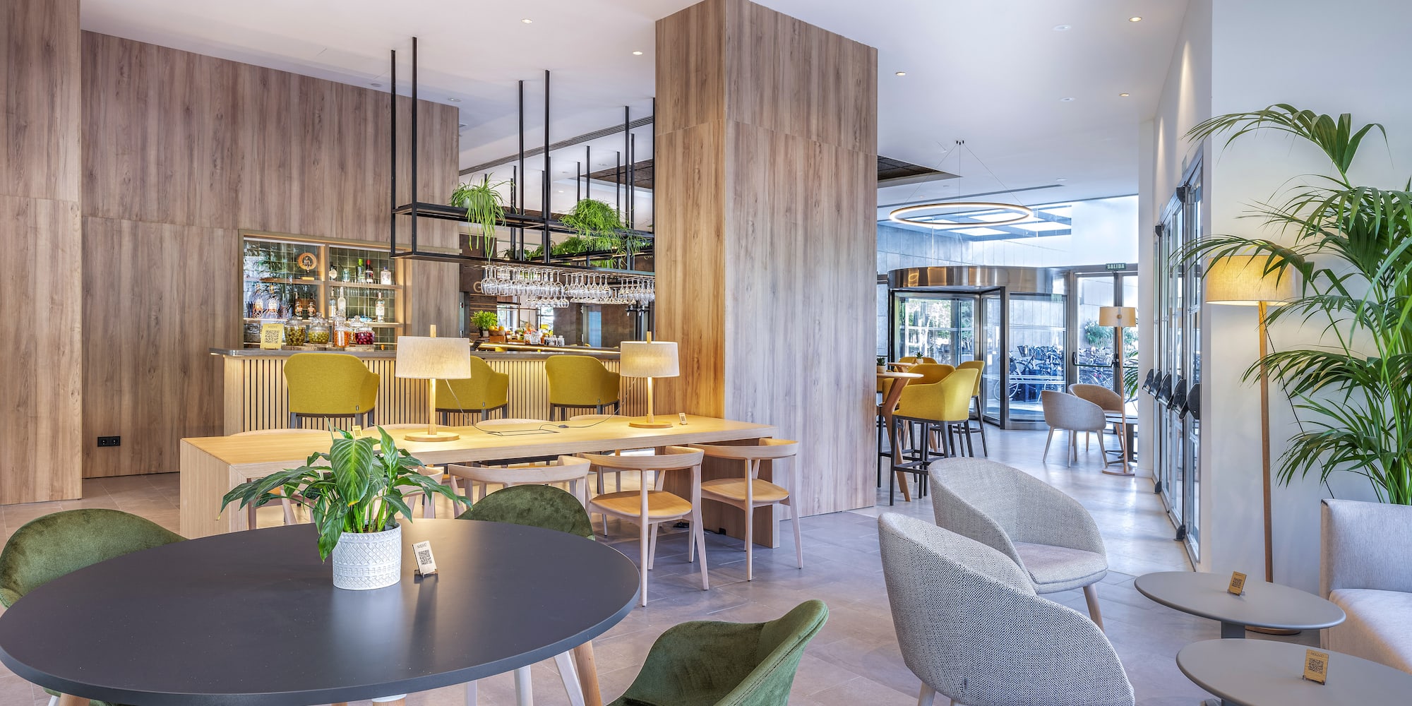 a room with tables and chairs