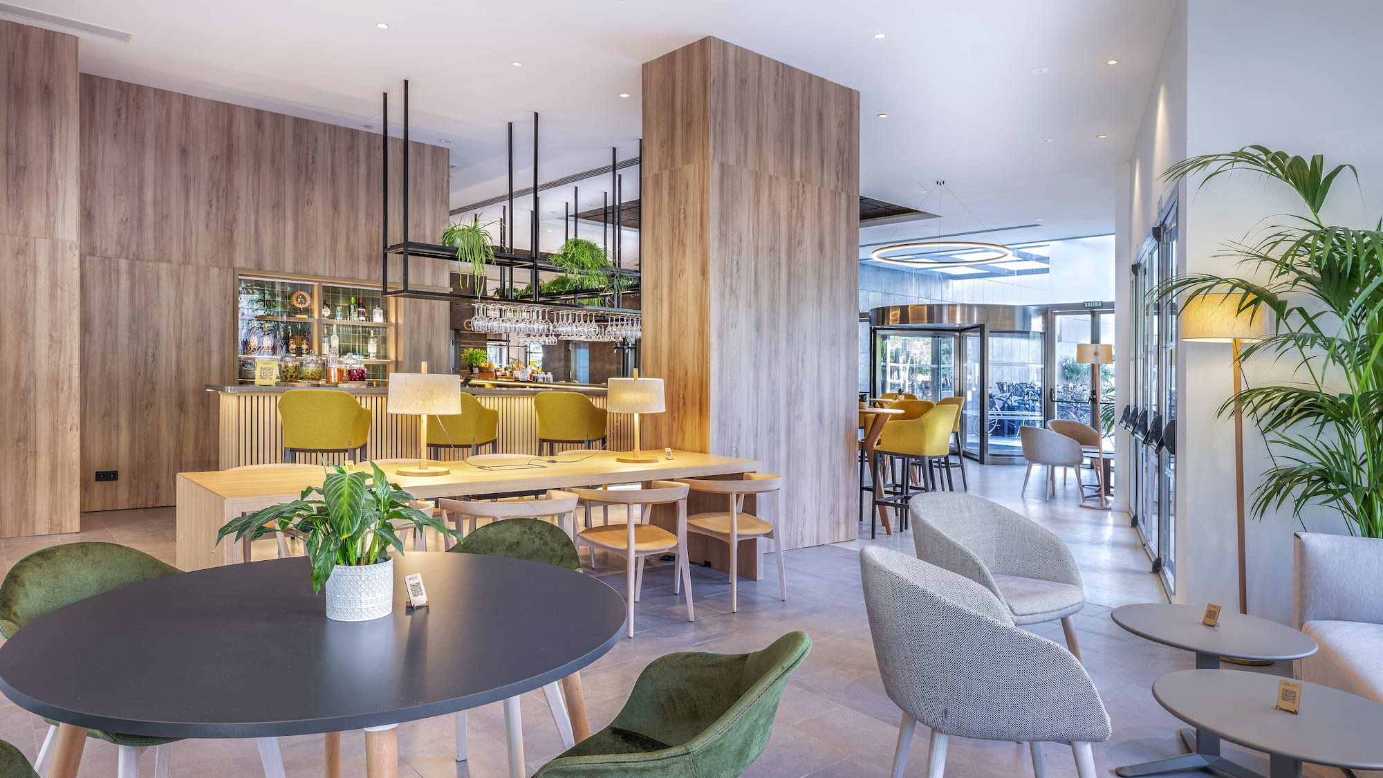 a room with tables and chairs