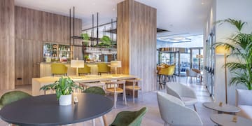 a room with tables and chairs