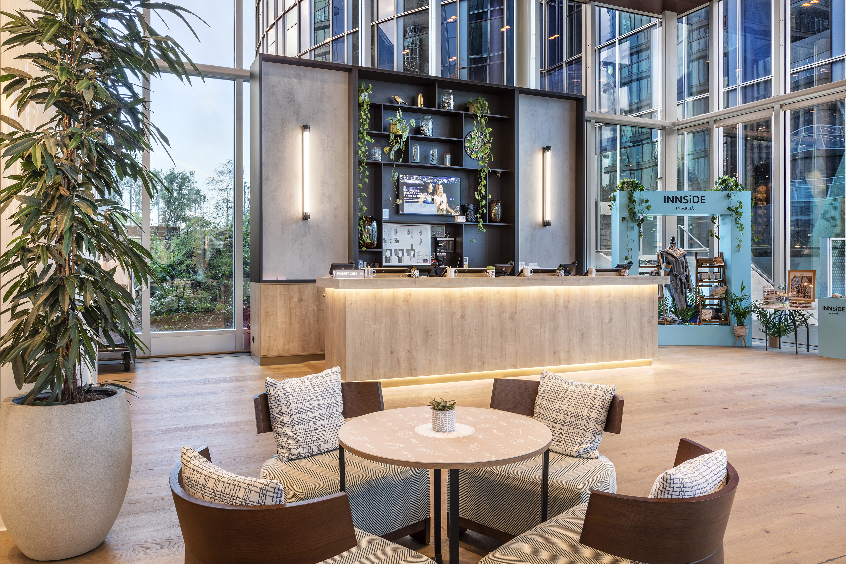 a room with a table and chairs