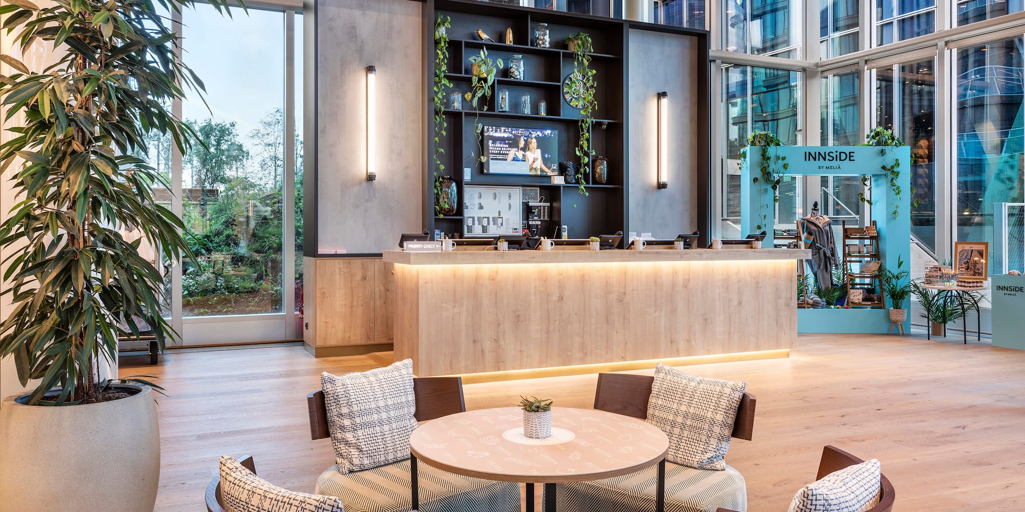 a room with a table and chairs