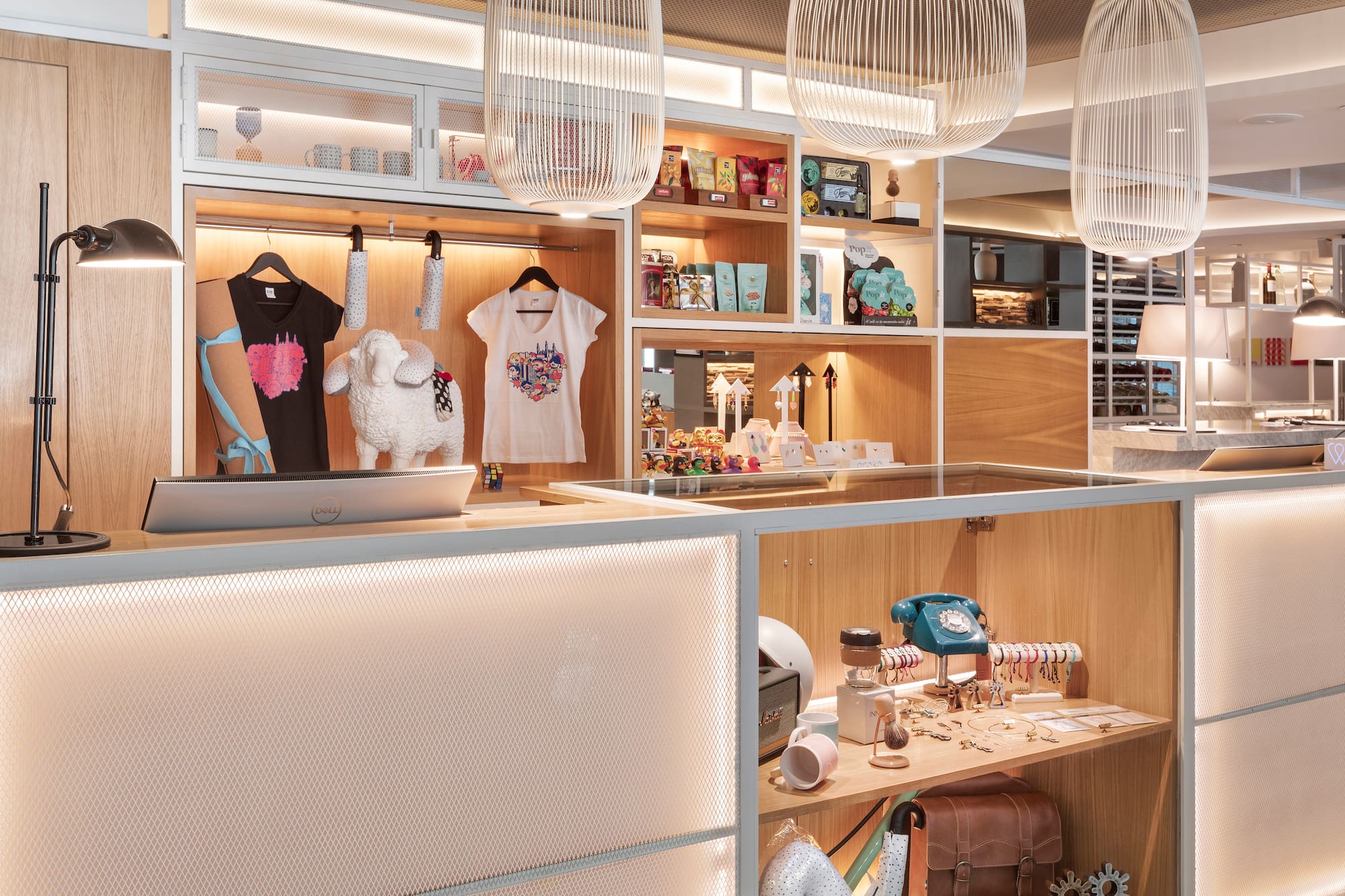 a store with shelves and objects