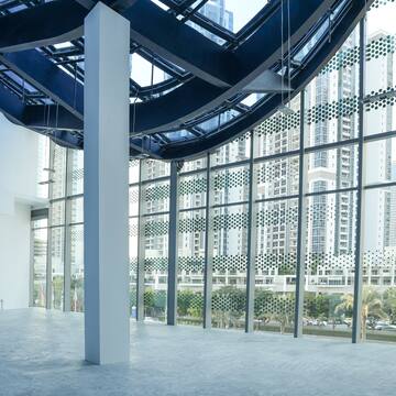 a large room with large windows