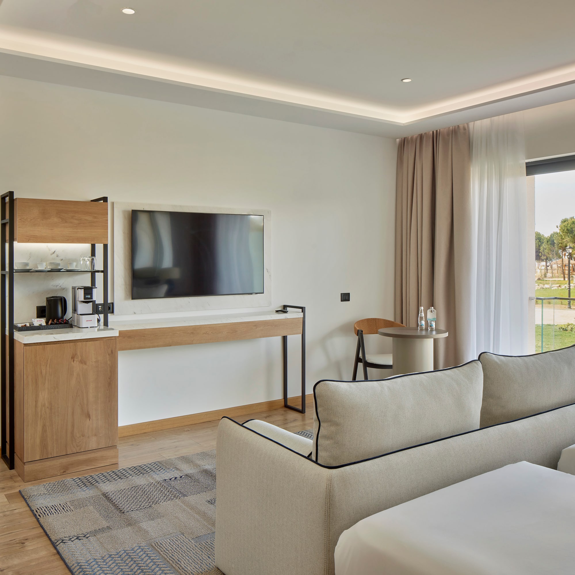 a room with a television and a couch