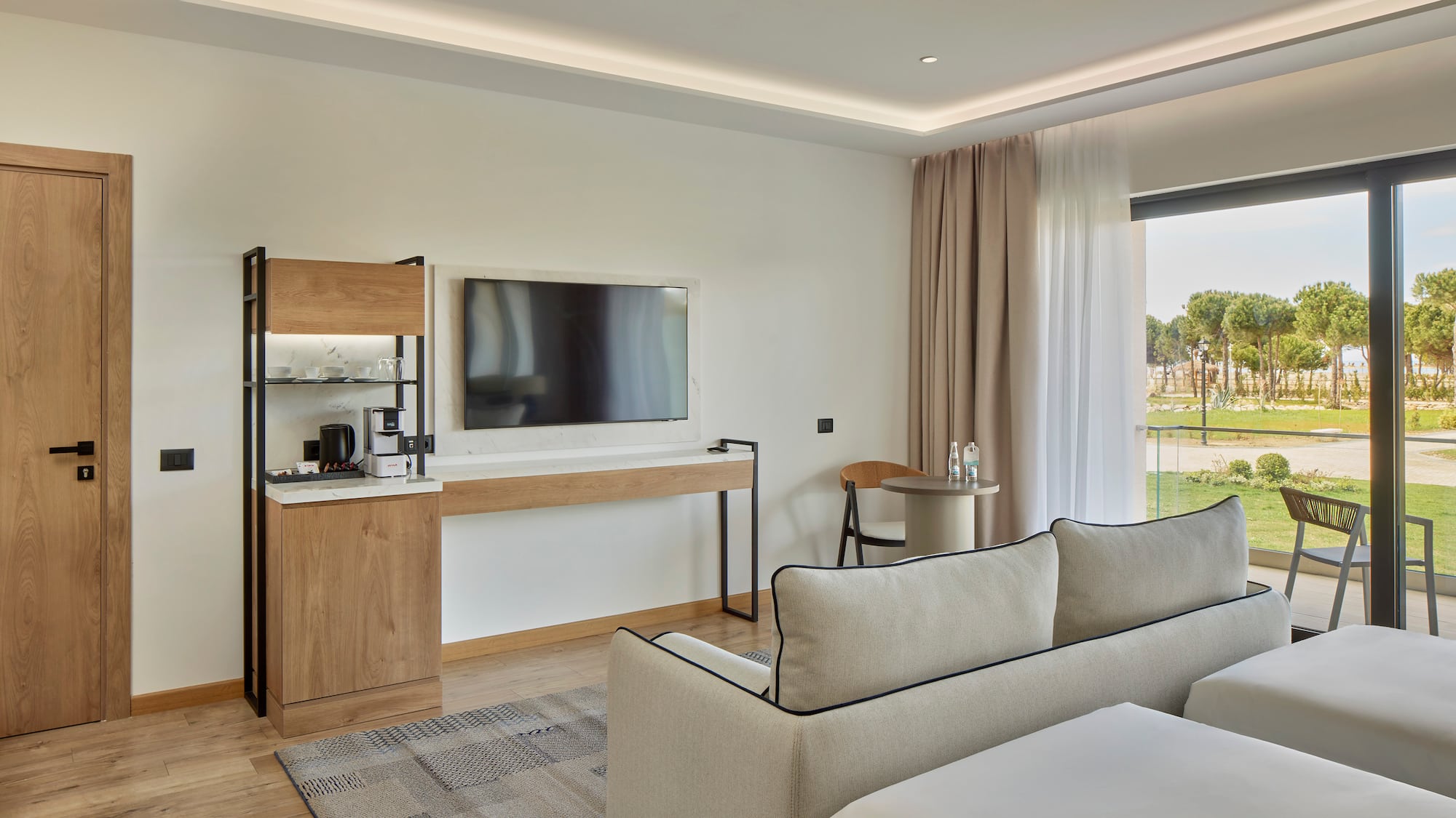 a room with a television and a couch