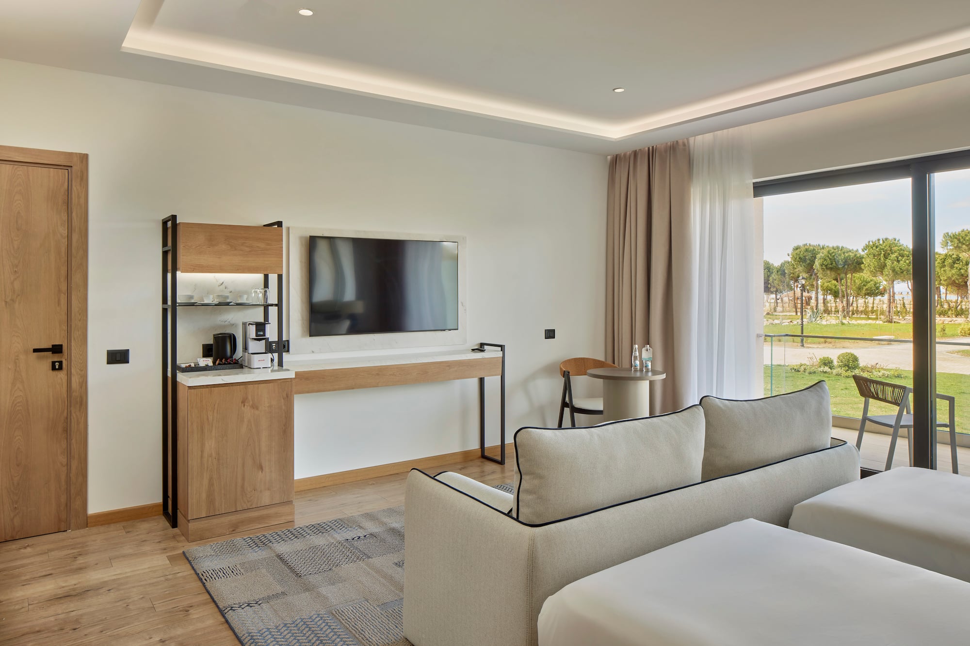 a room with a television and a couch