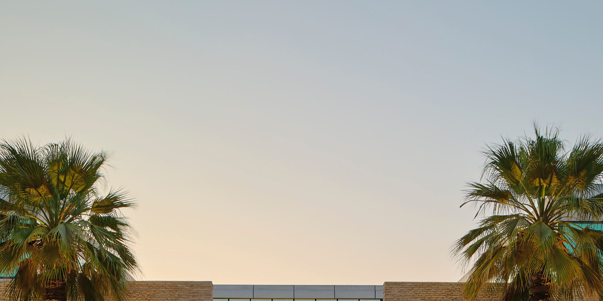 a building with palm trees