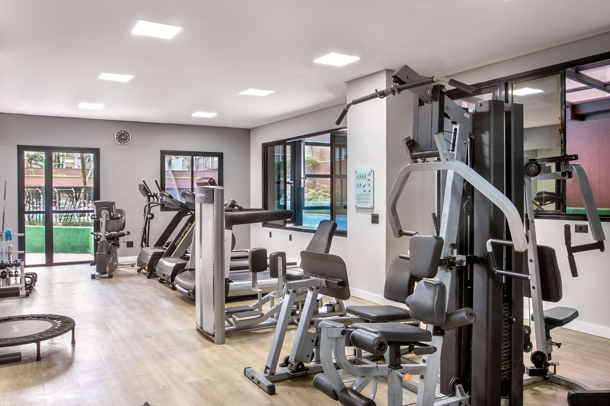 a gym with exercise equipment