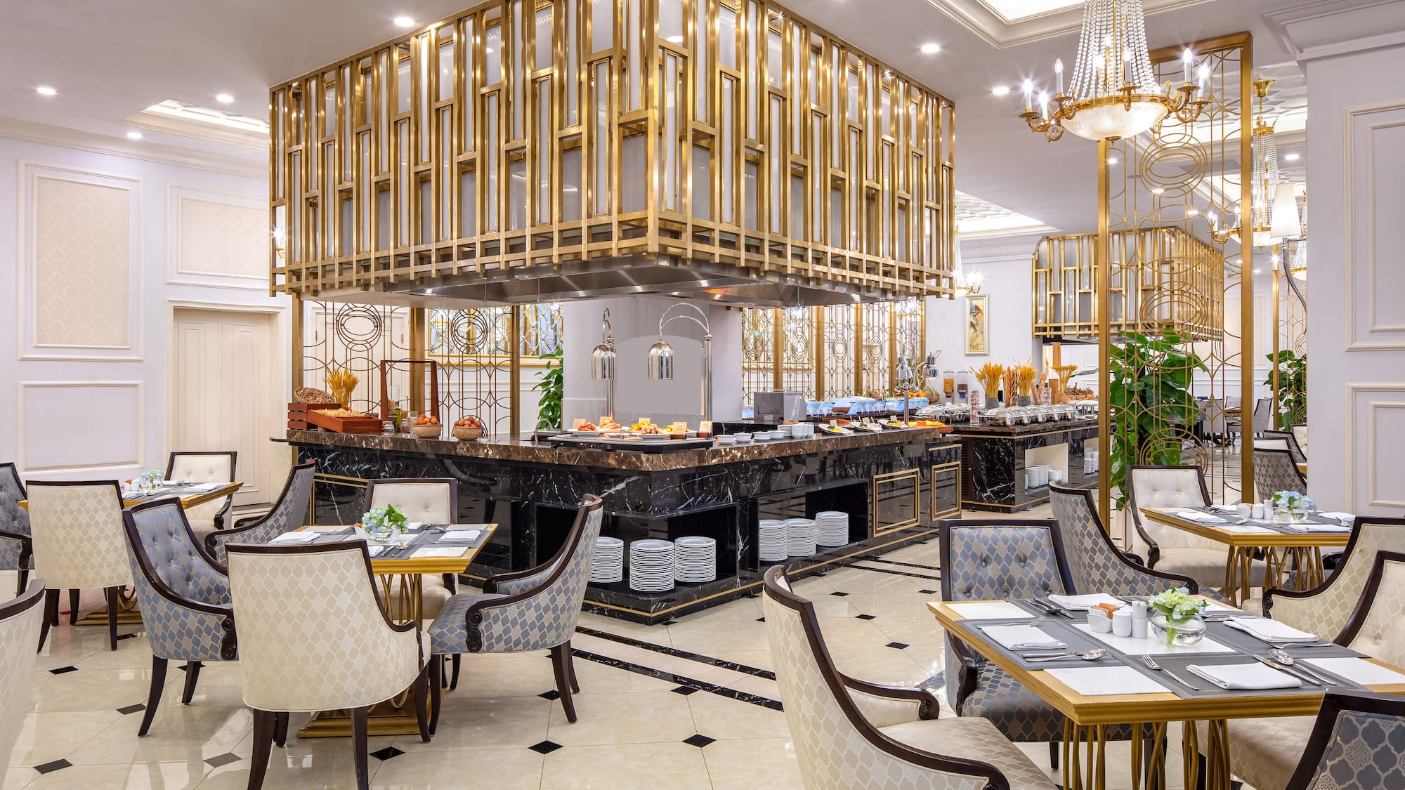 a restaurant with tables and chairs