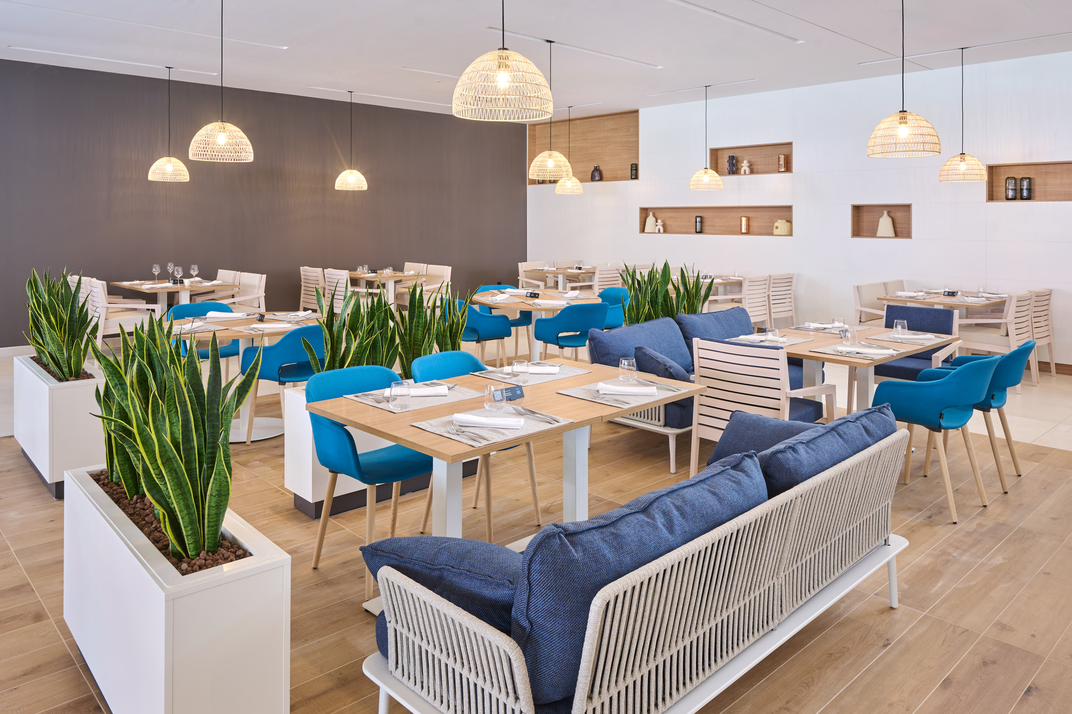 a room with tables and chairs