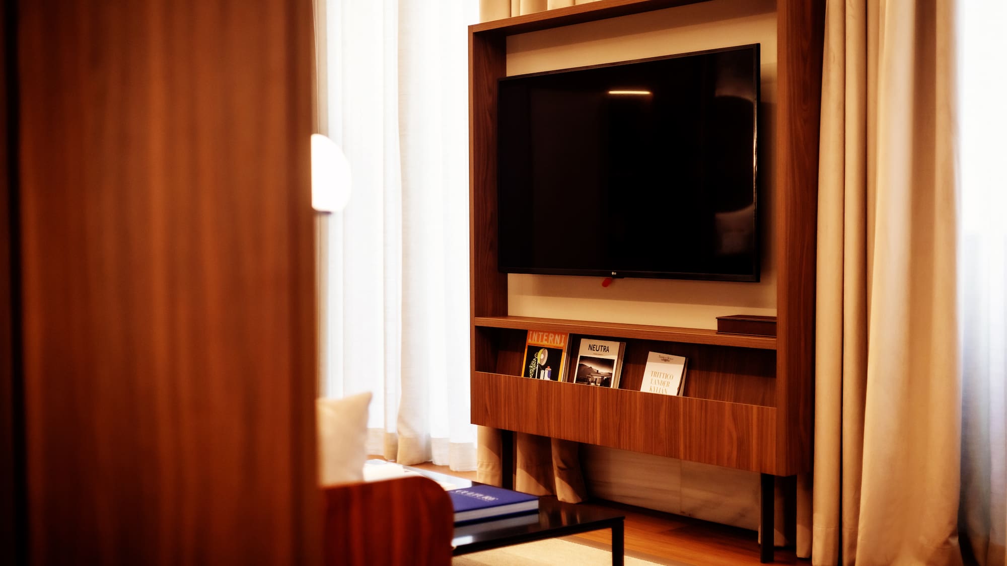 a room with a couch and a coffee table