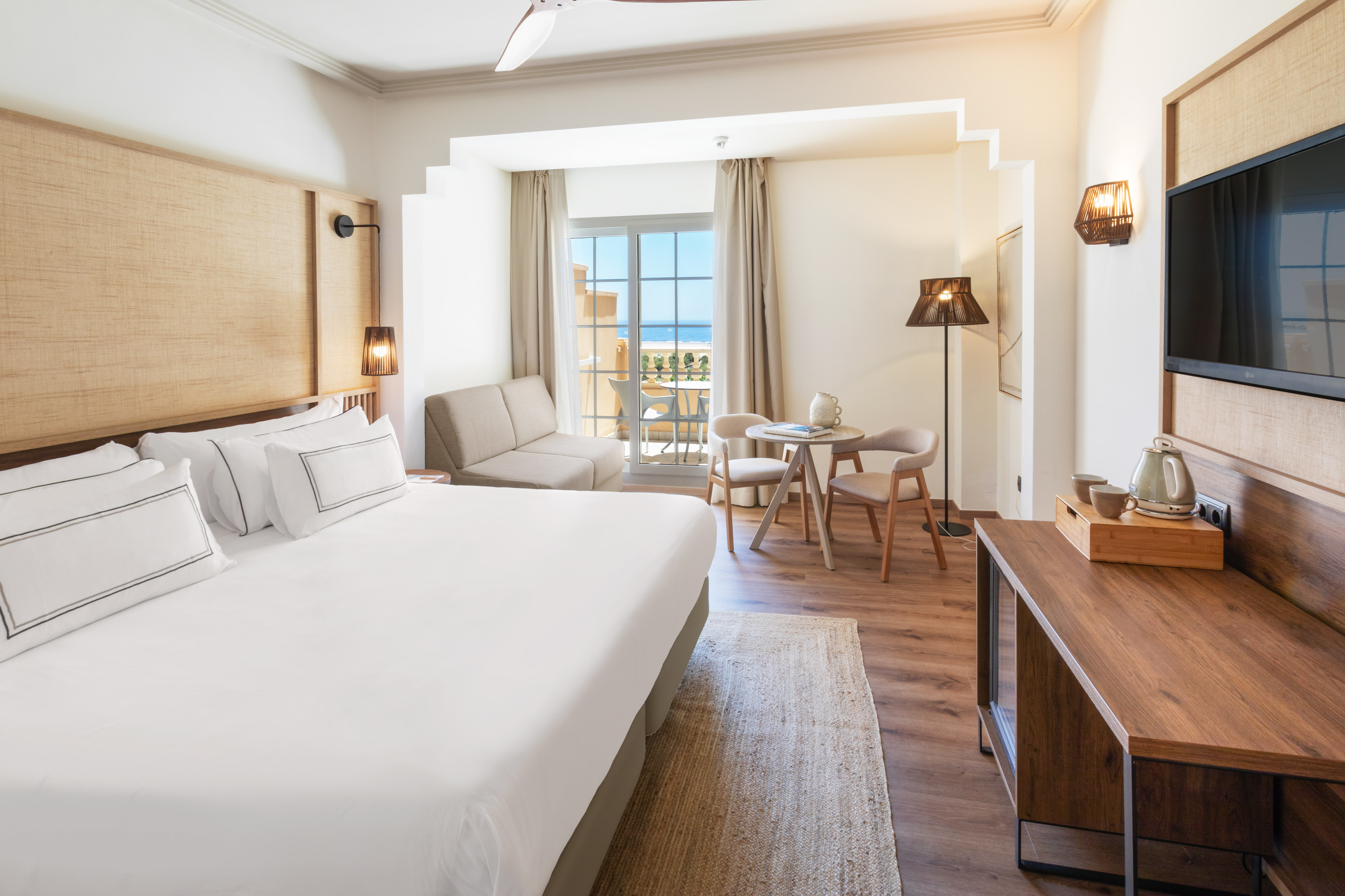 a room with a bed and a table