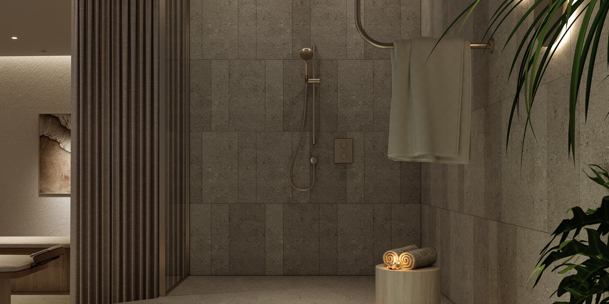 a bathroom with a large tub and shower