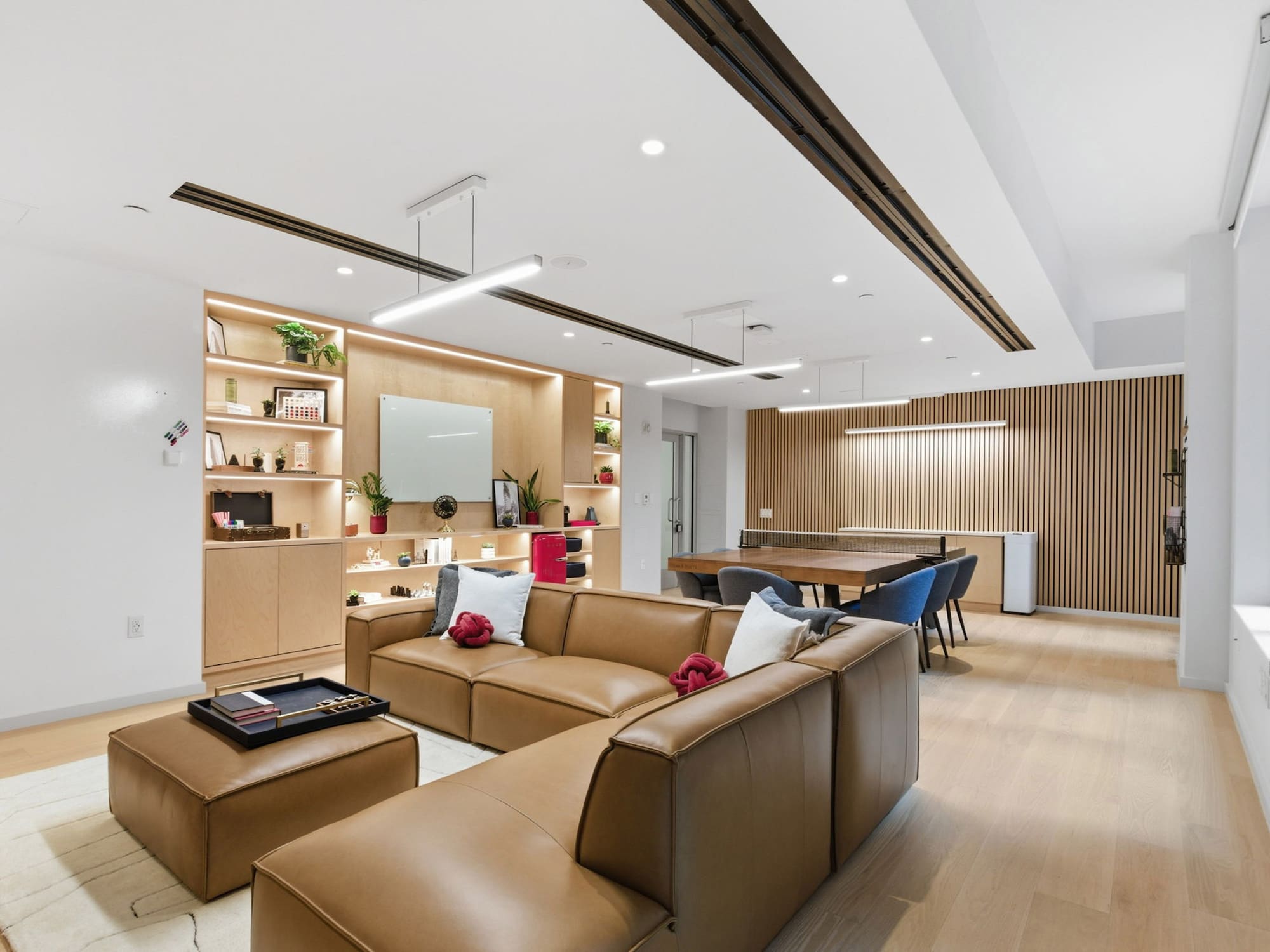 a room with a couch and a table