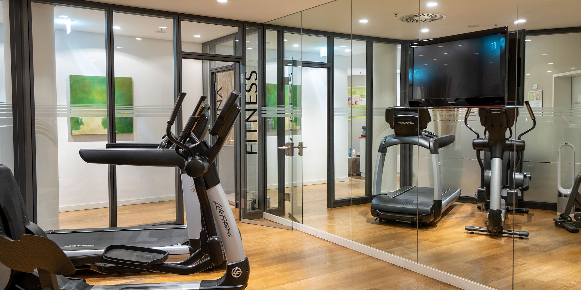 a gym with exercise equipment