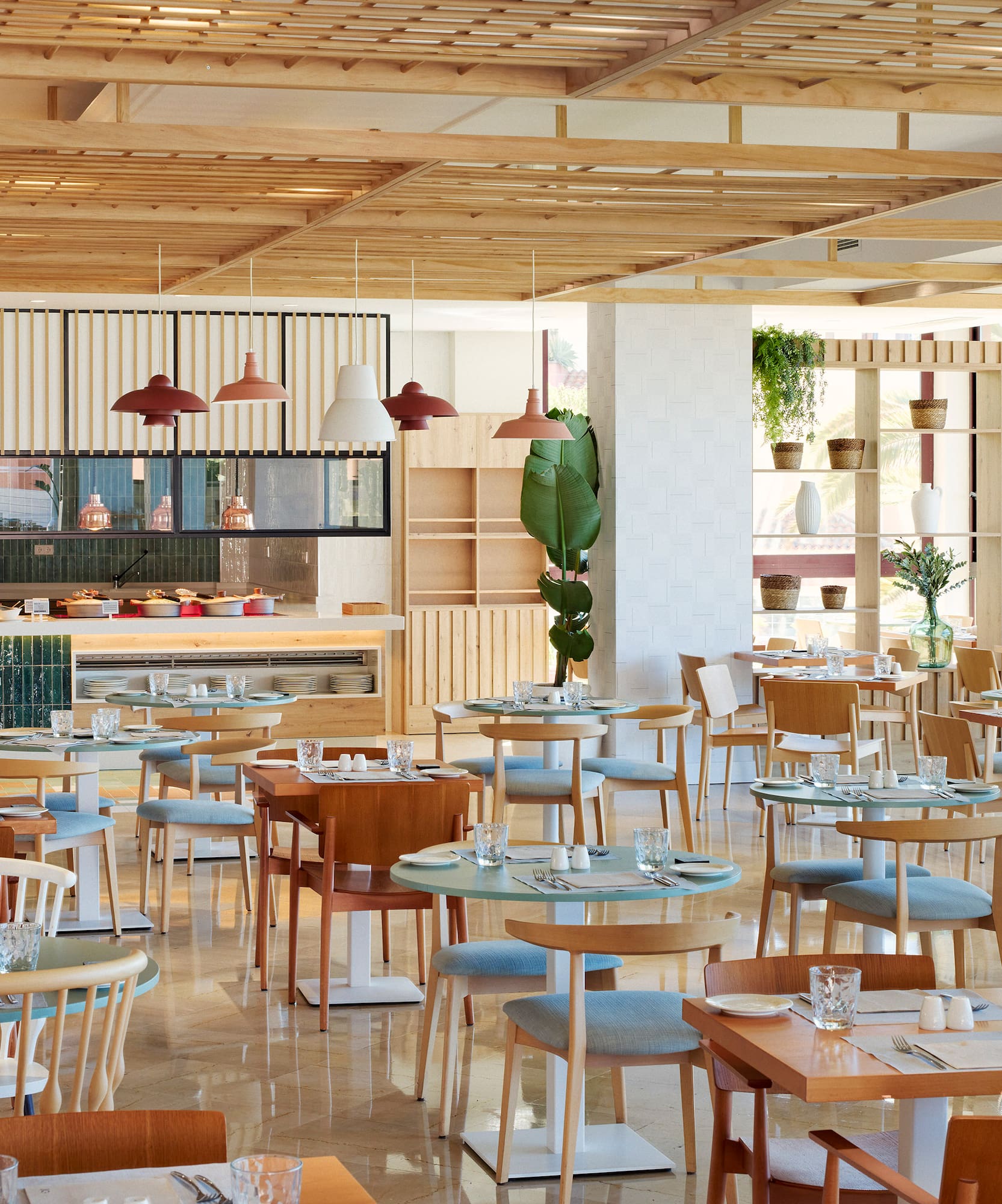 a room with tables and chairs