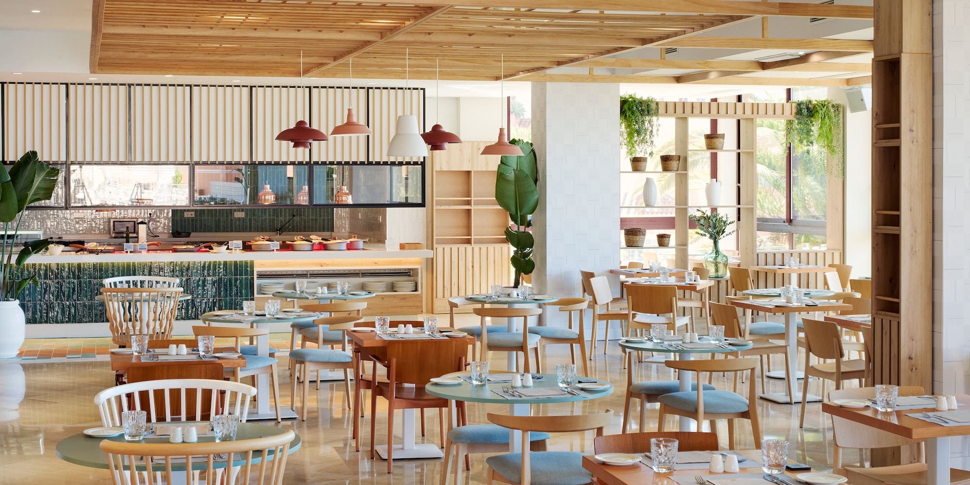 a room with tables and chairs