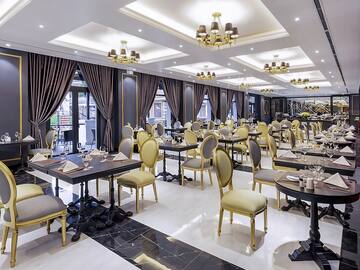 a room with tables and chairs