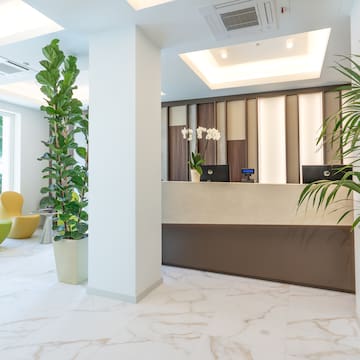 a reception desk in a room