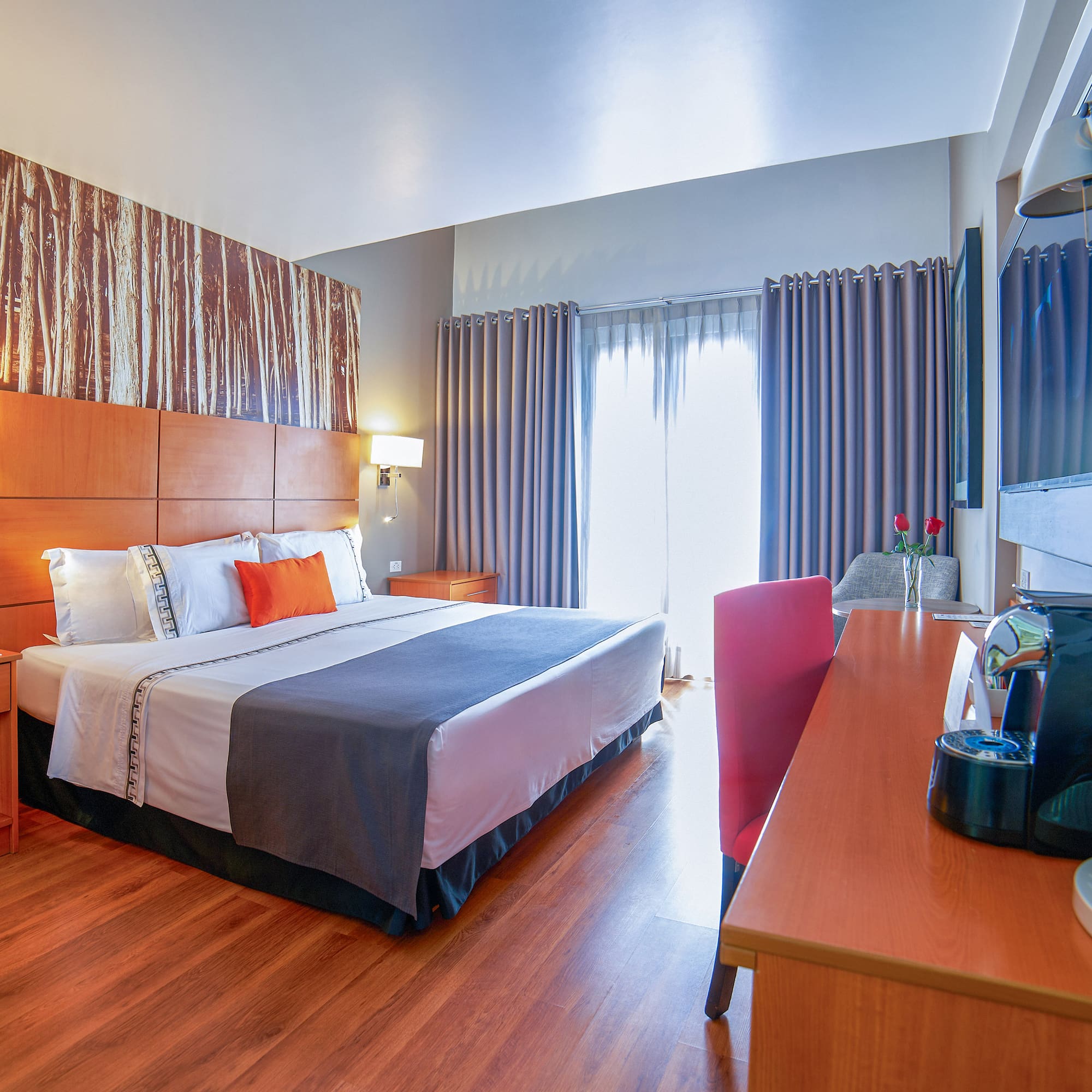 a room with a bed and a desk