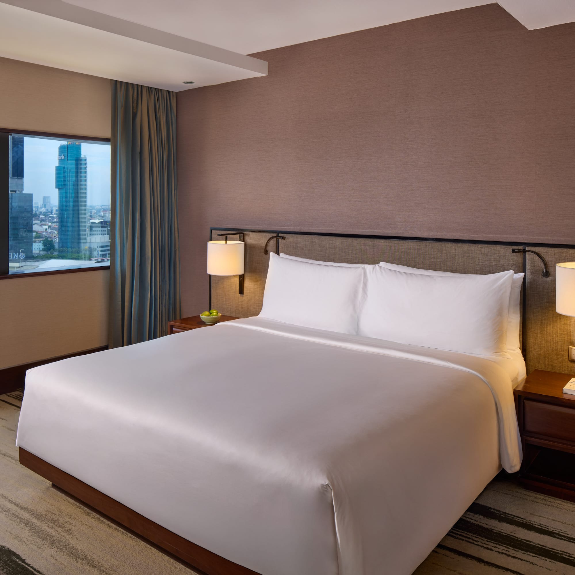 a bed in a hotel room