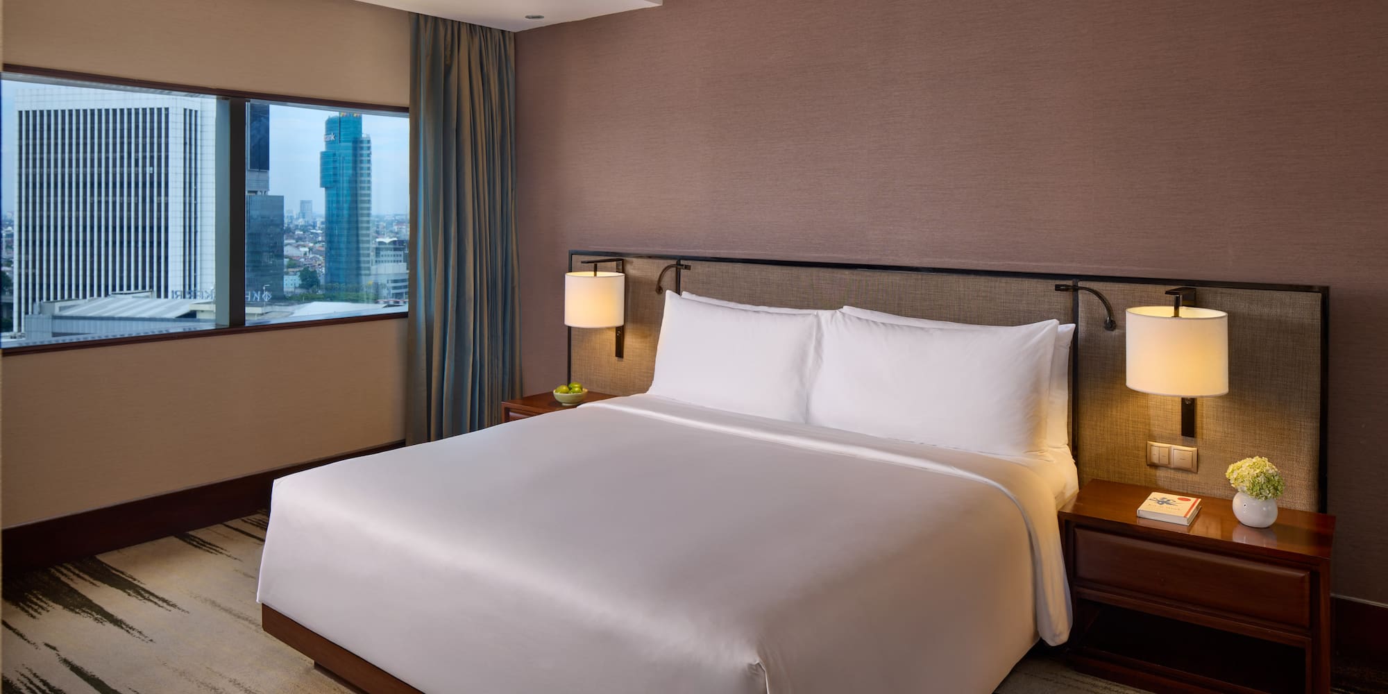 a bed in a hotel room