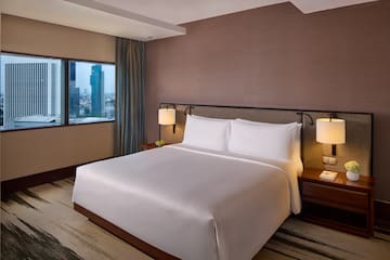 a bed in a hotel room