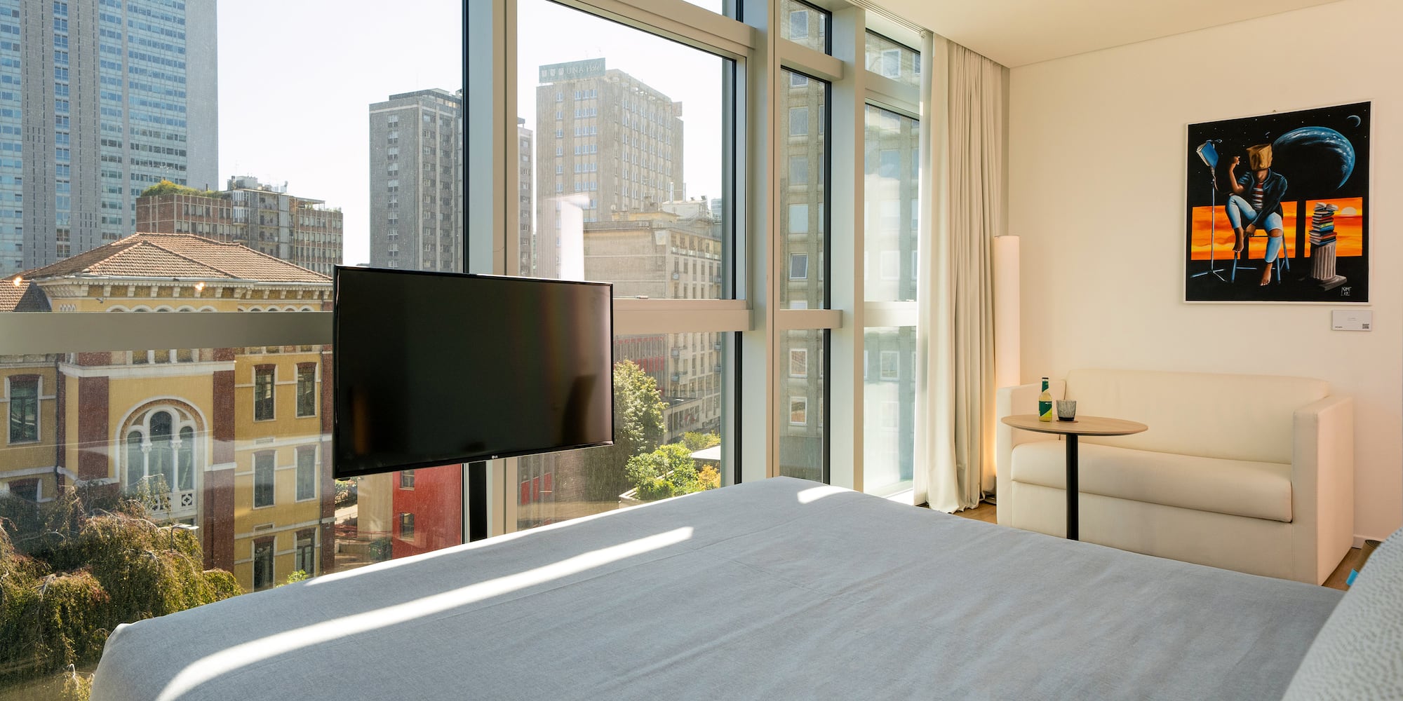 a room with a television and a table