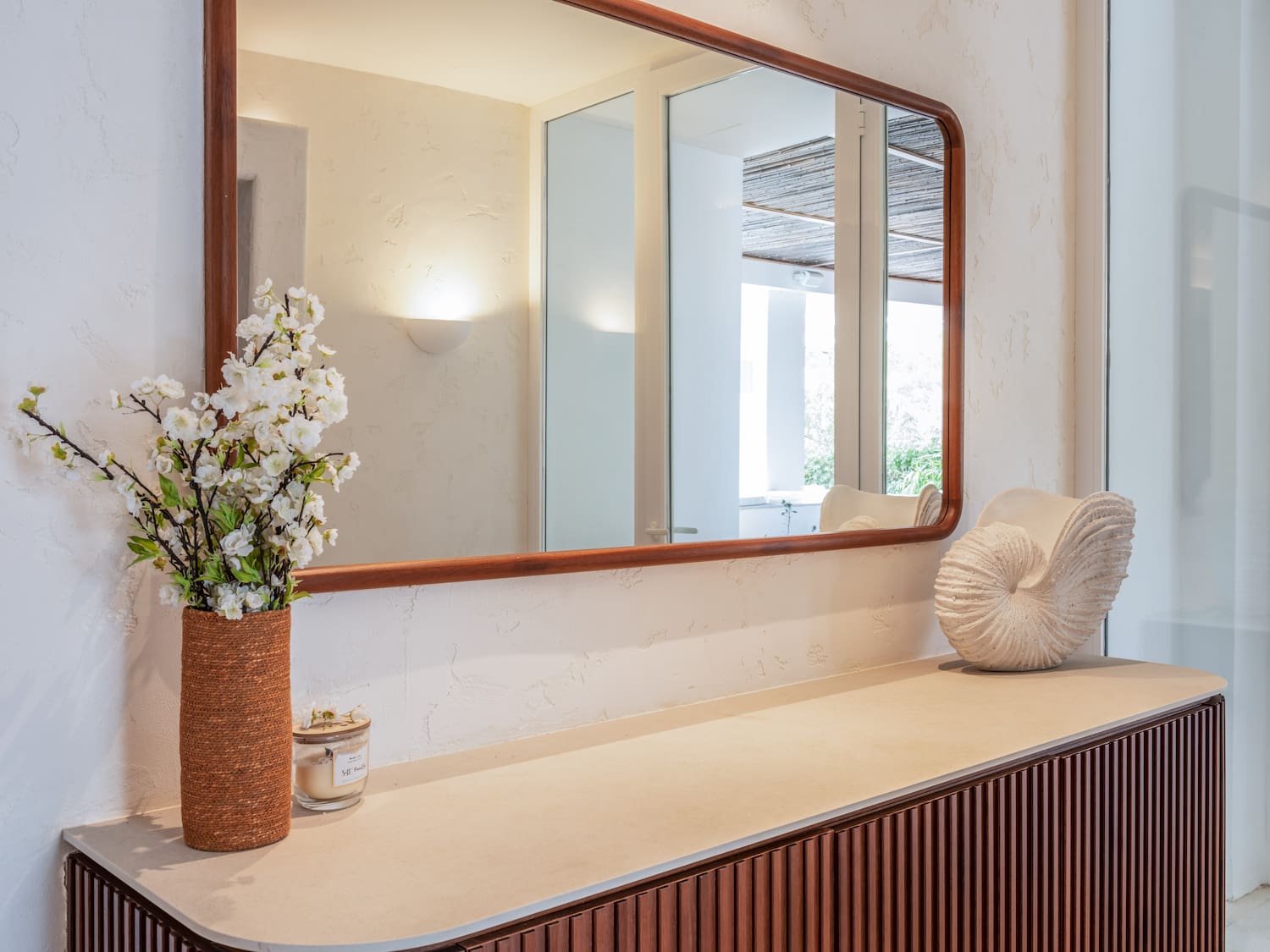 a mirror on a counter