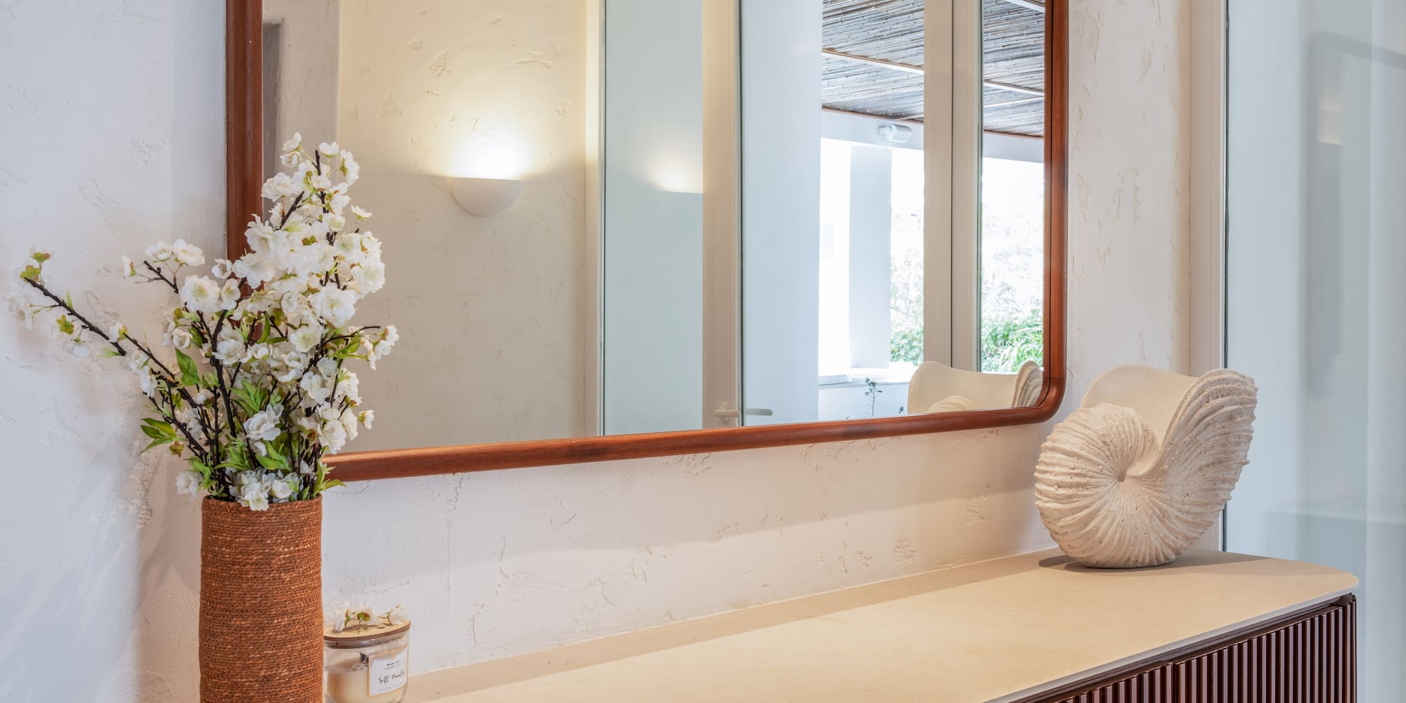 a mirror on a counter