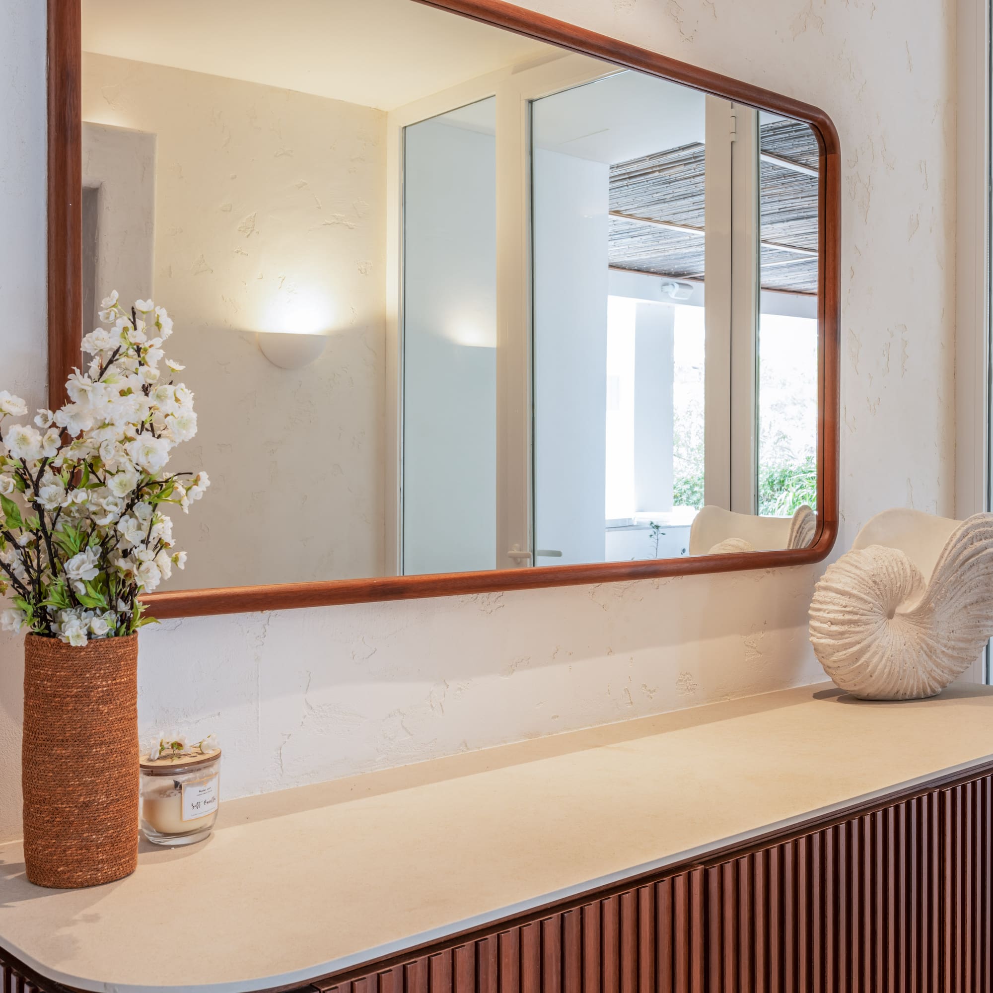 a mirror on a counter