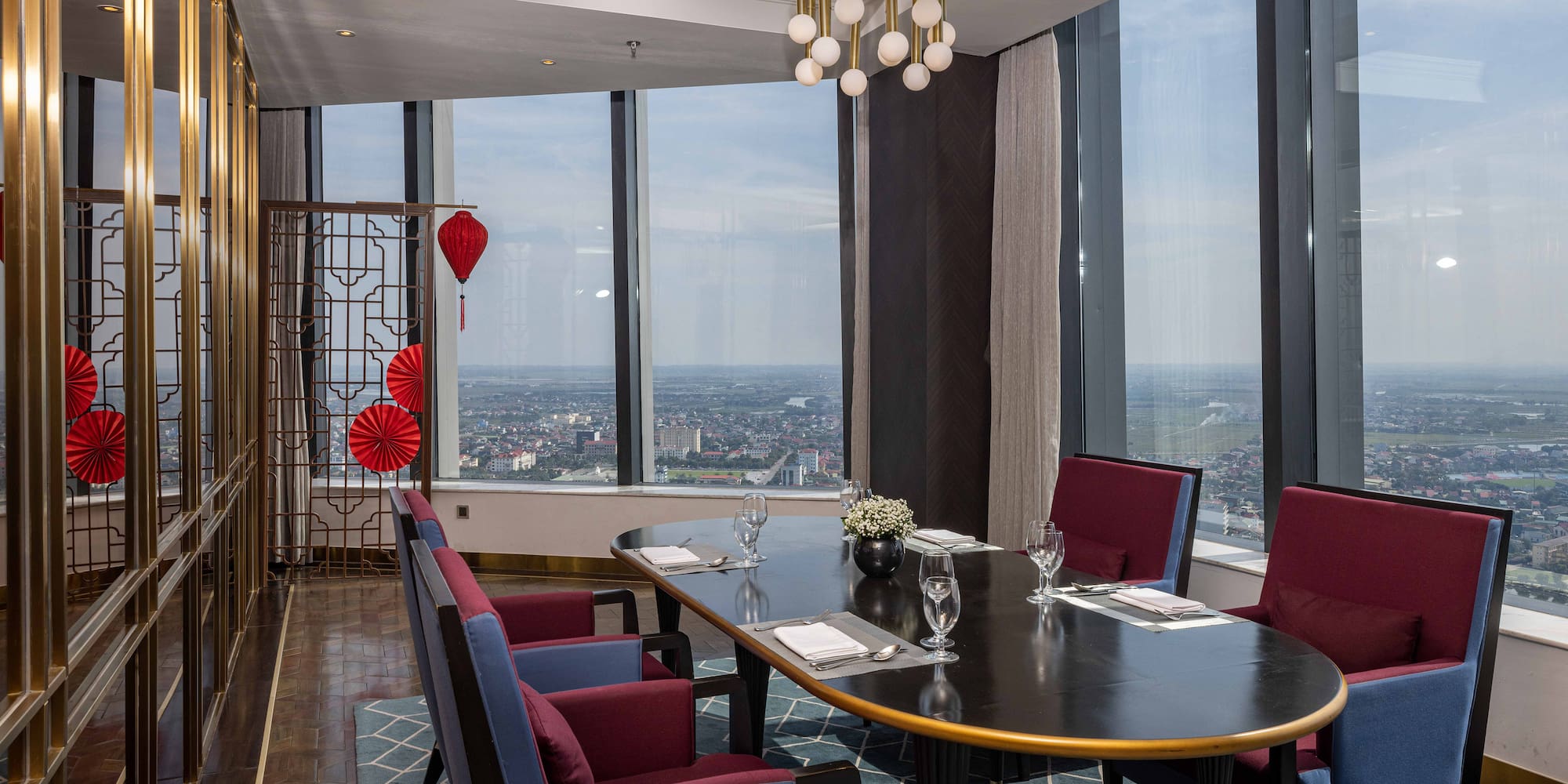 a room with a table and chairs