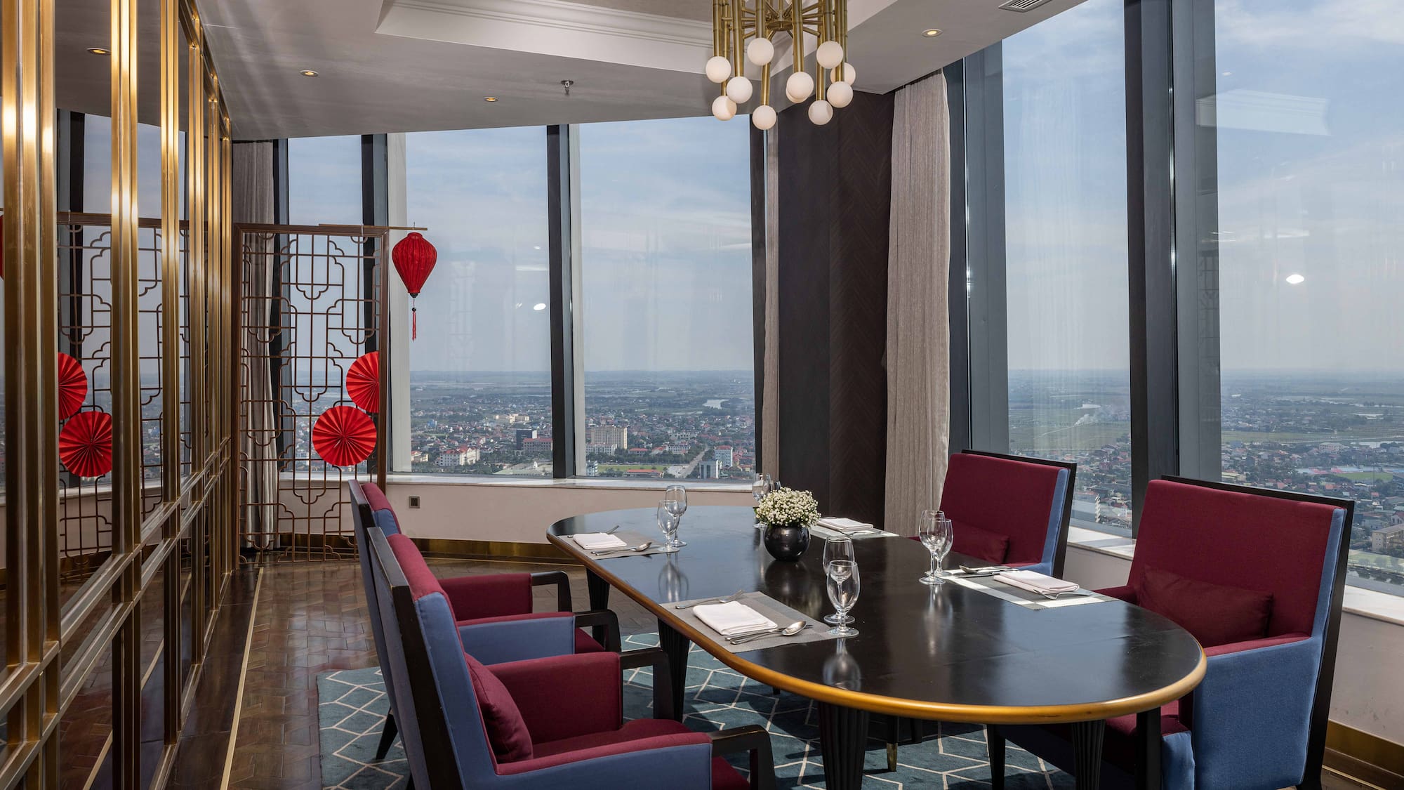 a room with a table and chairs