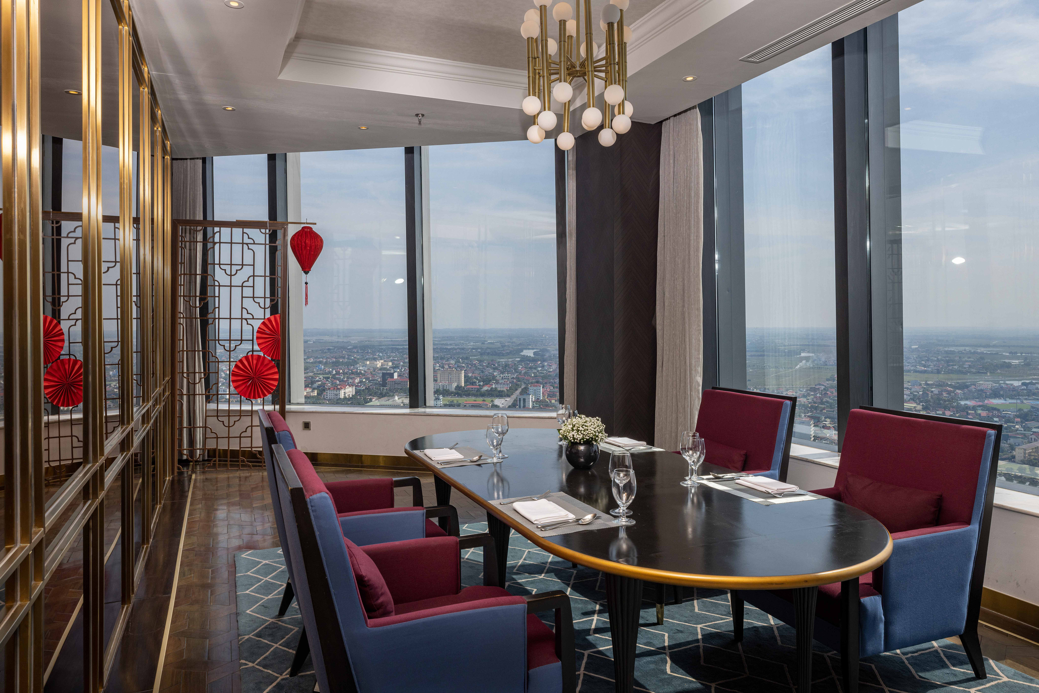 a room with a table and chairs