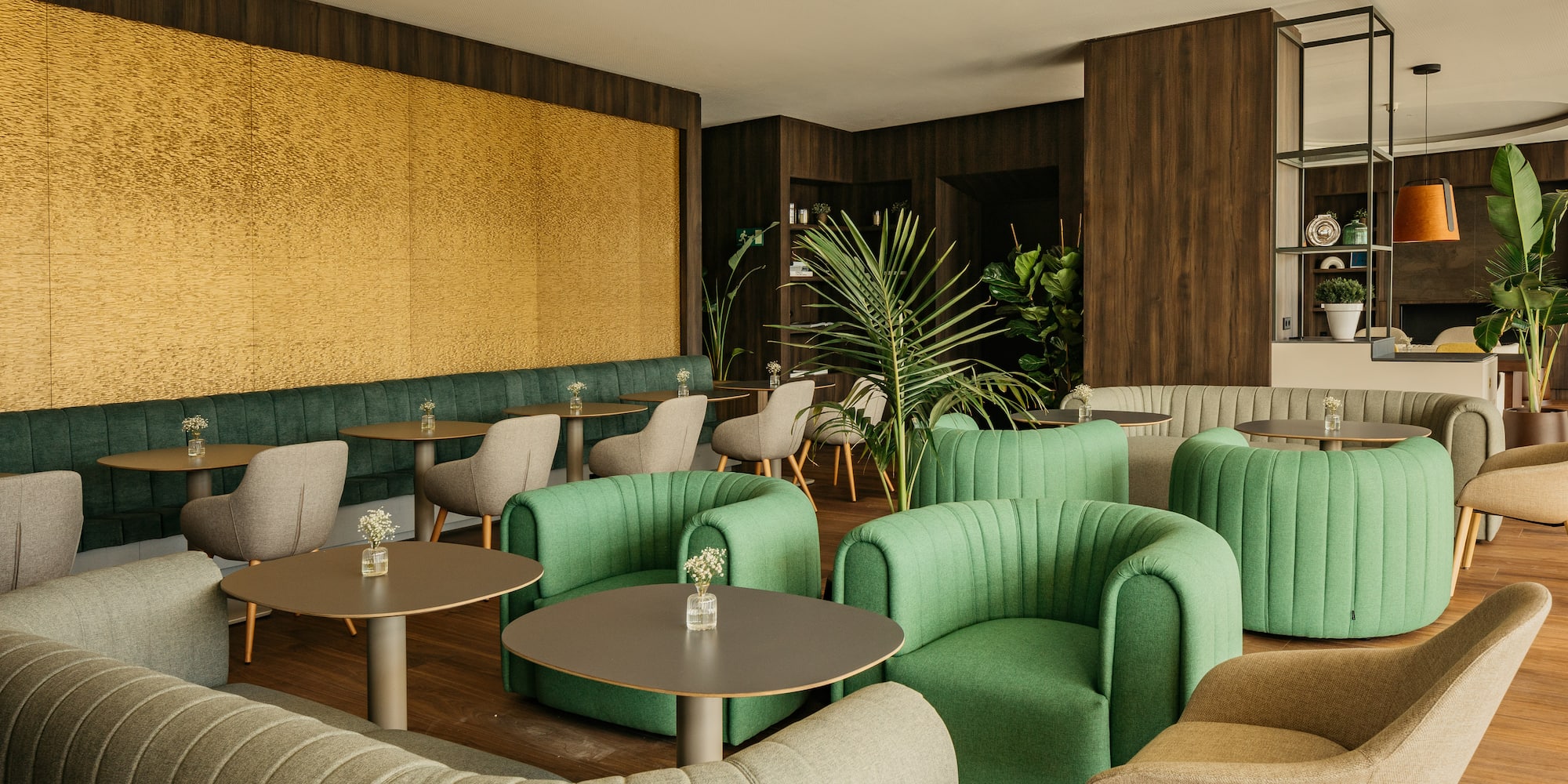 a room with tables and chairs