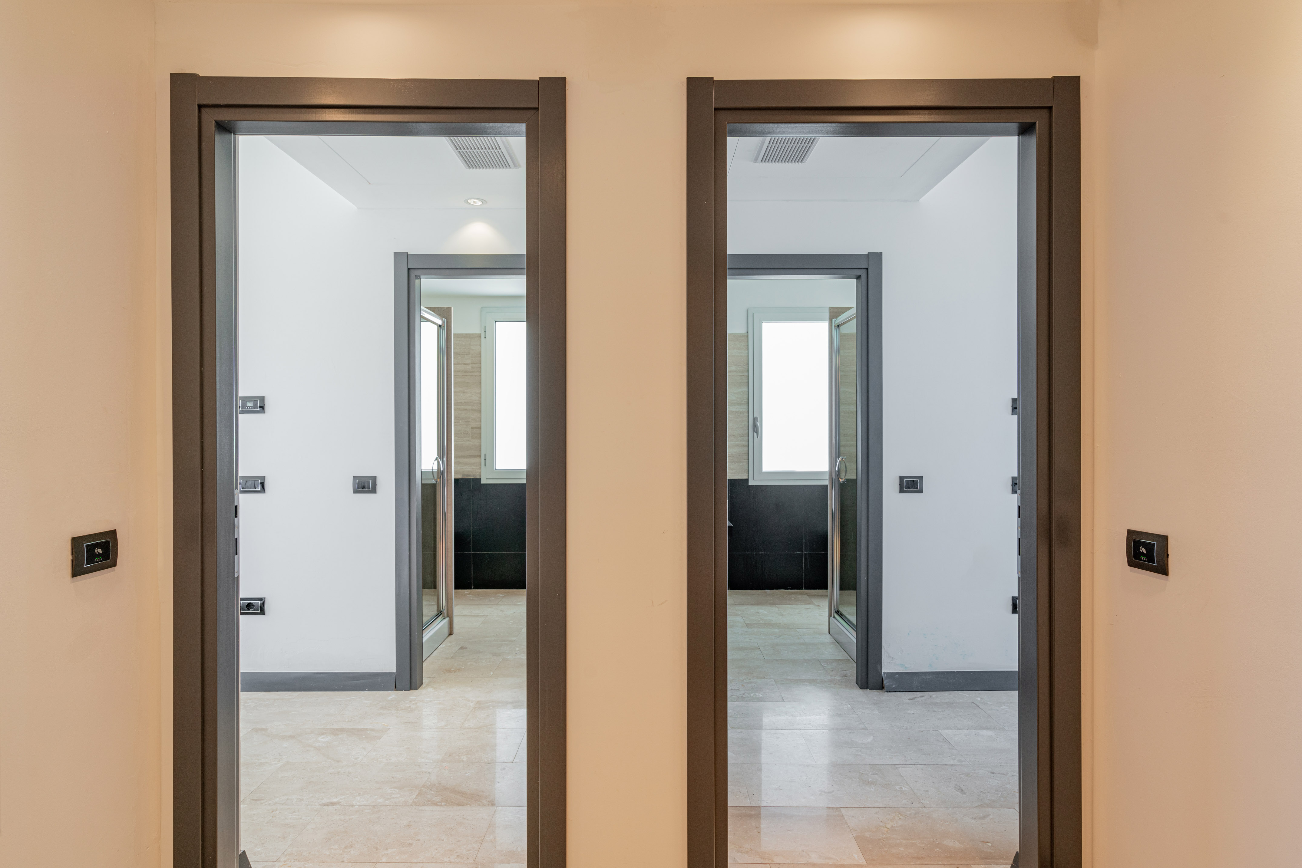 a two doors in a room