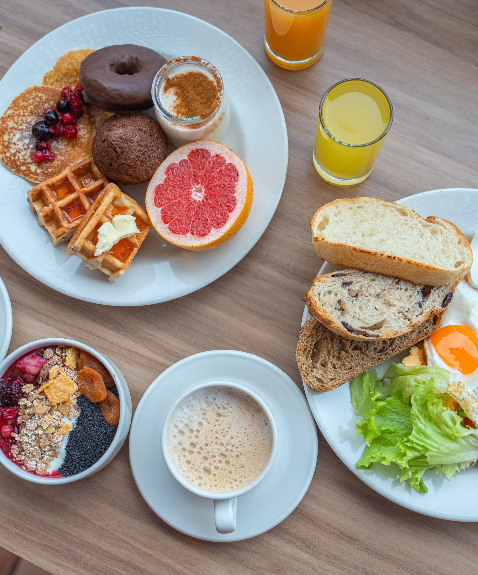 a plate of food and drinks on a table