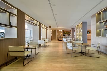 a room with tables and chairs