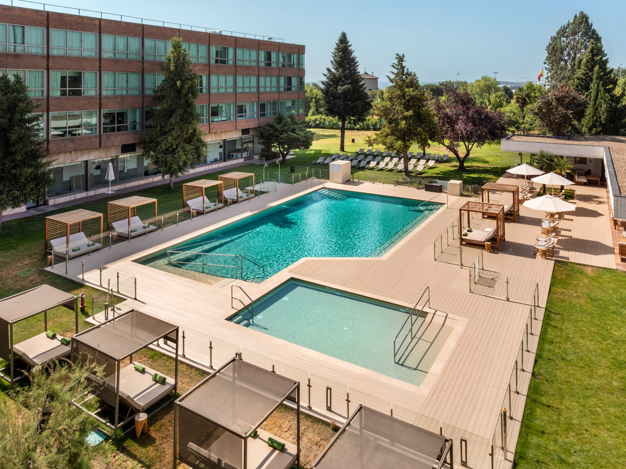 a swimming pool and a building