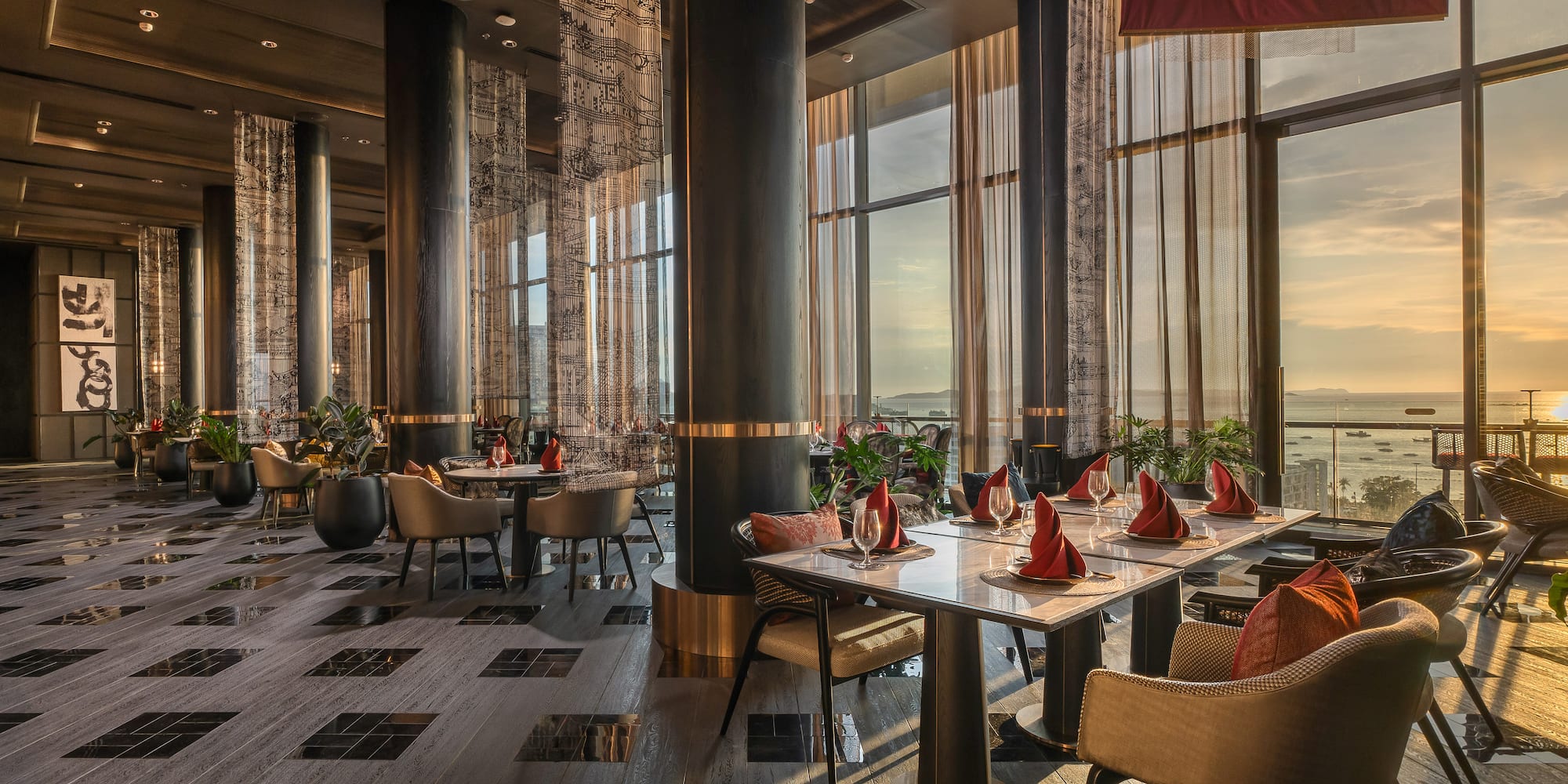 a restaurant with tables and chairs