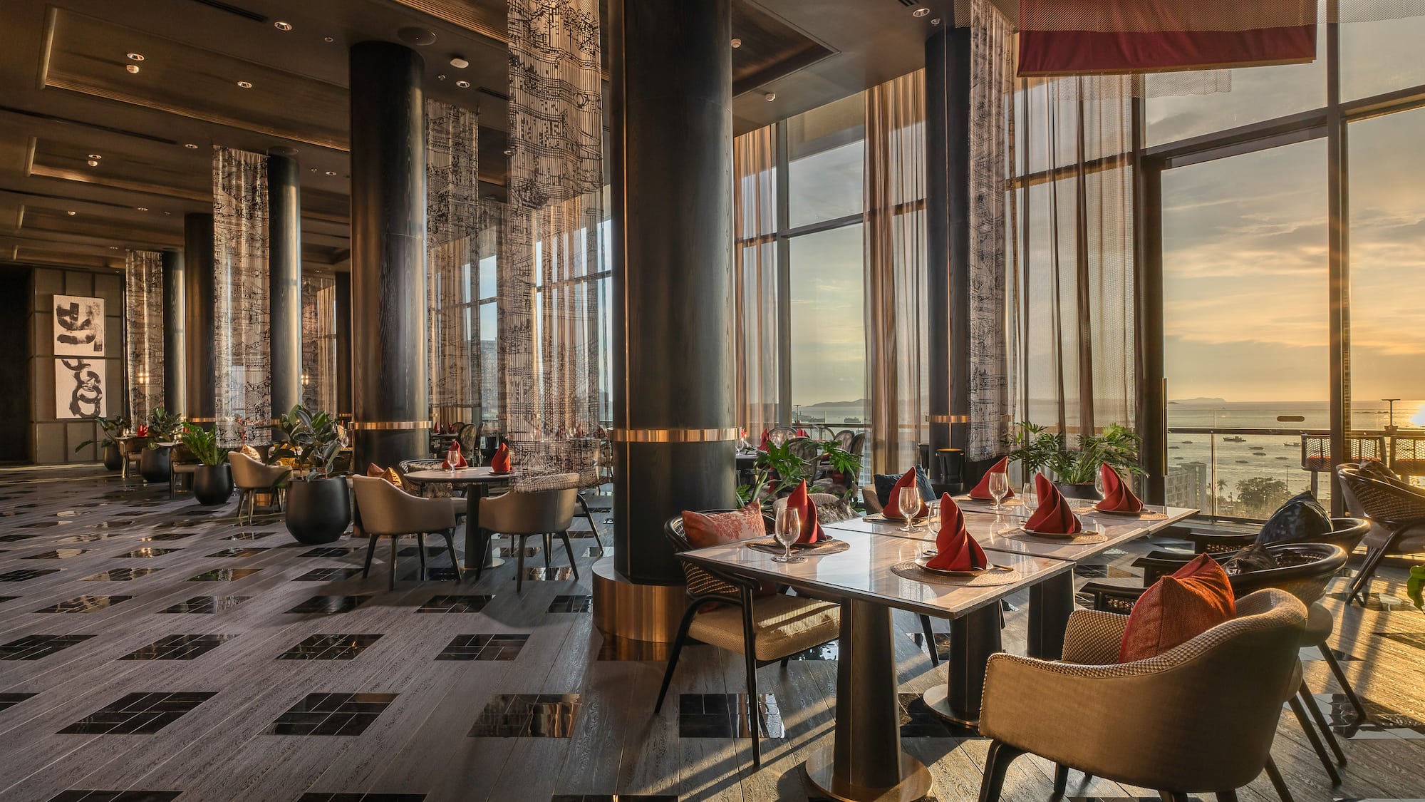 a restaurant with tables and chairs