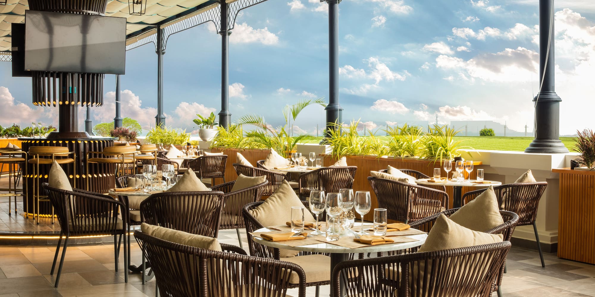 a restaurant with tables and chairs