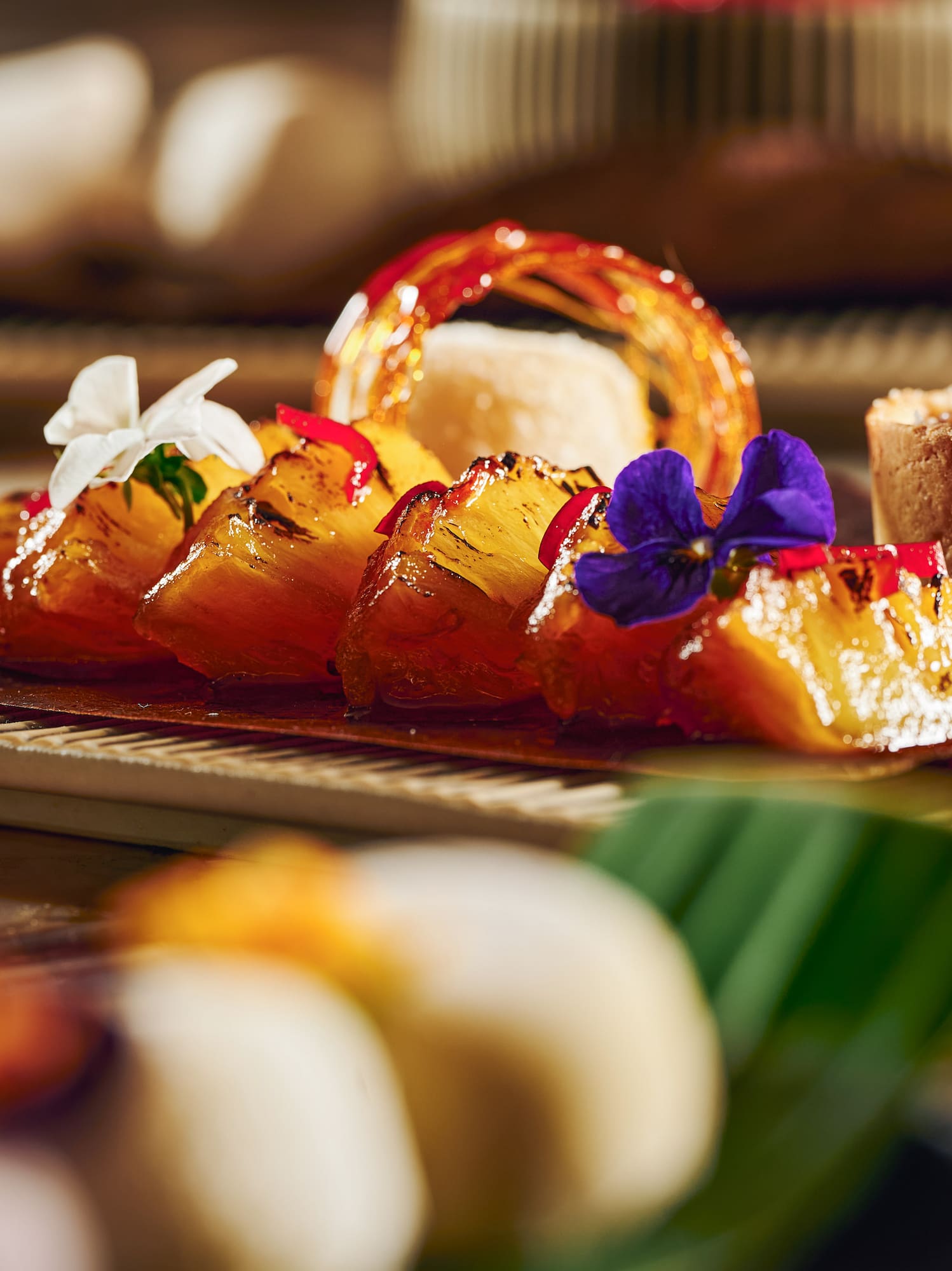 a plate of food with flowers