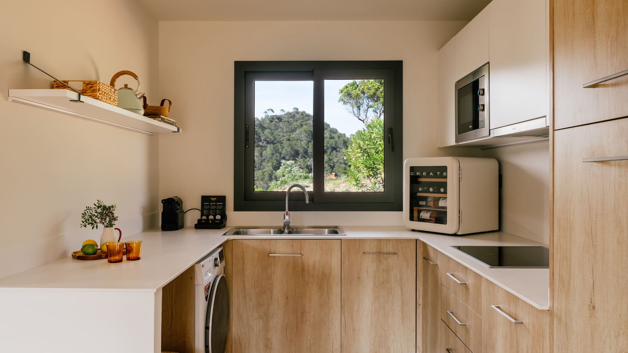 a kitchen with a window and a sink